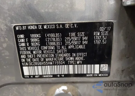 2017 Honda Hr-V Ex z USA, uszkodzony, nr VIN 3CZRU6H55HM715504